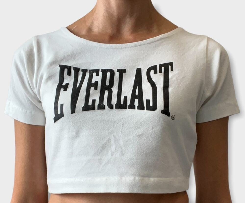 VINTAGE 80s Everlast Crop Top Short Sleeve Boxing Shirt Women's Size XL Spellout